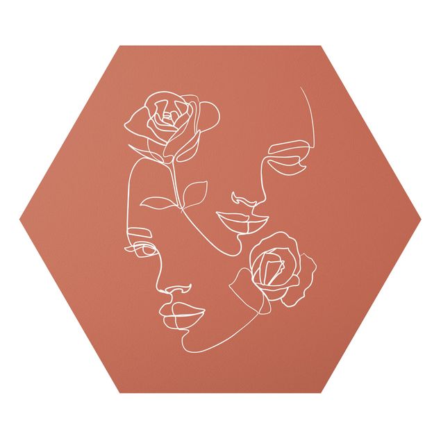 Tableau portraits Line Art Visages Femmes Roses Cuivre