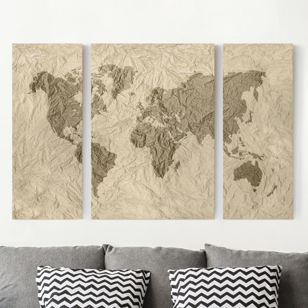Tableaux moderne Carte du Monde en Papier Beige Marron