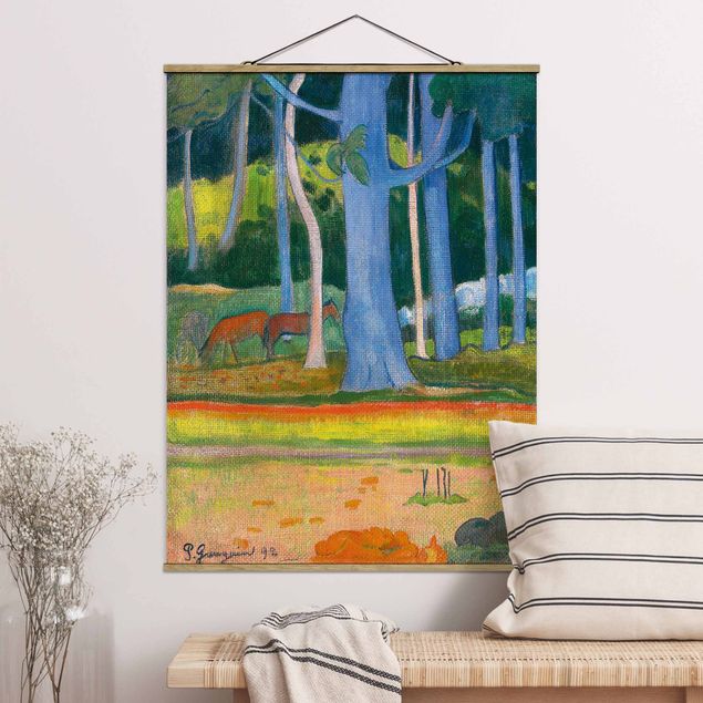 Déco murale cuisine Paul Gauguin - Paysage avec des troncs d'arbres bleus