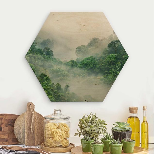 Tableaux en bois avec fleurs Jungle dans le brouillard