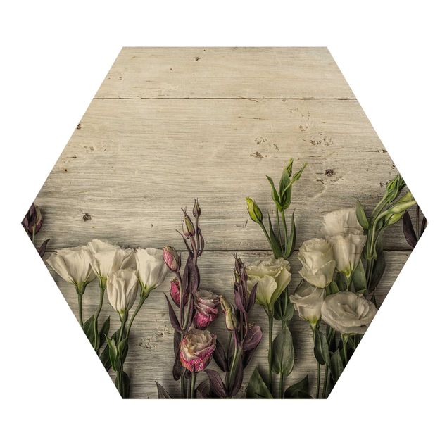 Hexagone en bois - Tulip Rose Shabby Wood Look