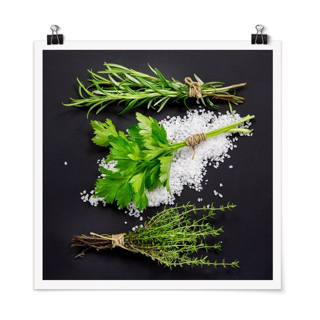 Posters reproductions Herbes sur fond de sel noir