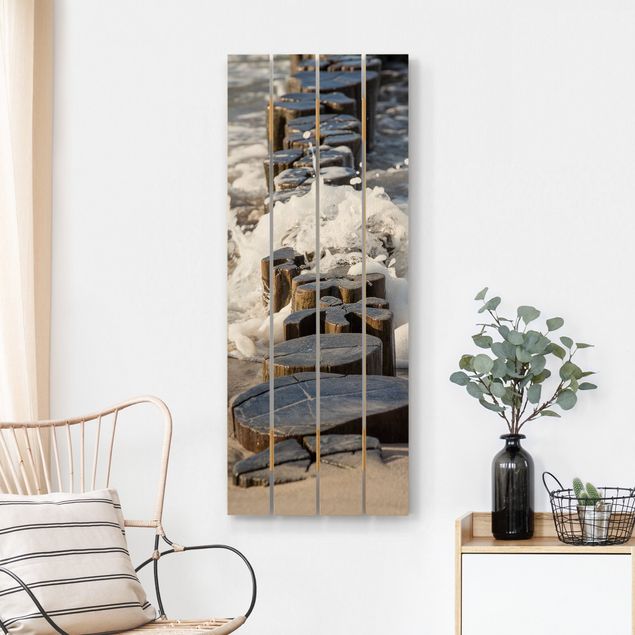 Tableaux en bois avec paysage Brise-lames sur la plage