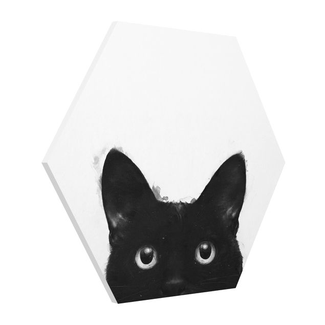 Cadre animaux Illustration Chat Noir sur Peinture Blanche