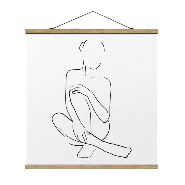 Tableau abstrait Line Art Femme Assise Noir et Blanc
