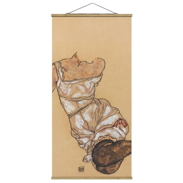 Tableau moderne Egon Schiele - Torse de femme en sous-vêtements et bas noirs
