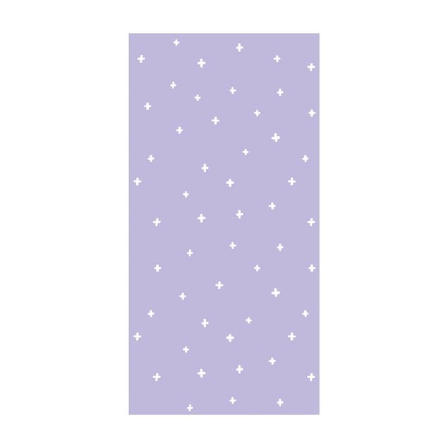 tapis salon moderne Croix blanches dessinées sur lilas