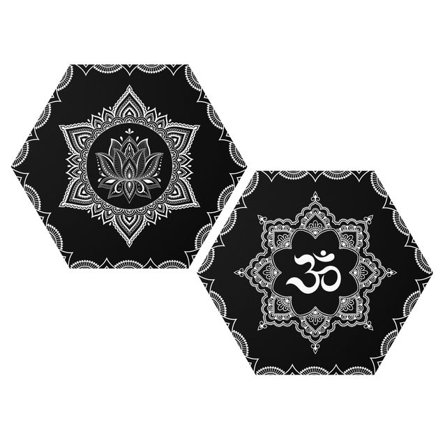 Tableaux mandala Lotus OM Illustration Set Noir