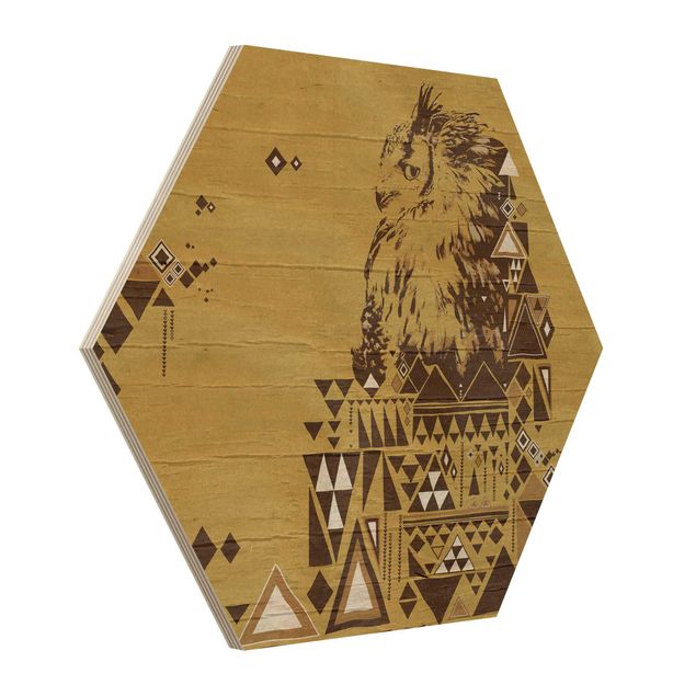 Hexagone en bois - No.MW17 Indian Owl