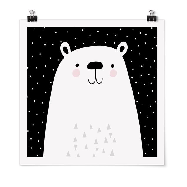 Posters en noir et blanc Zoo à motifs - Ours polaire