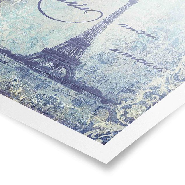 Tableaux citations Collage vintage - Paris Mon Amour