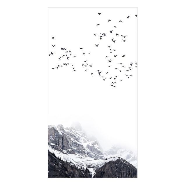 Revêtement mural de douche - Flock Of Birds In Front Of Mountains Black And White