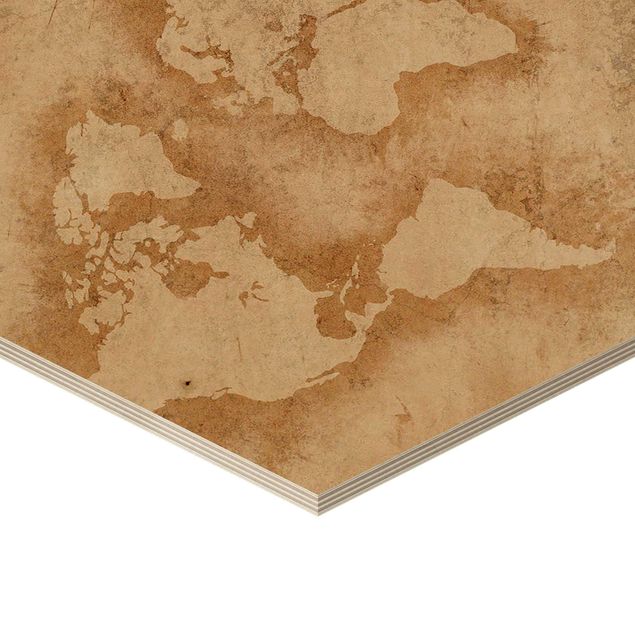 Hexagone en bois - Antique World Map