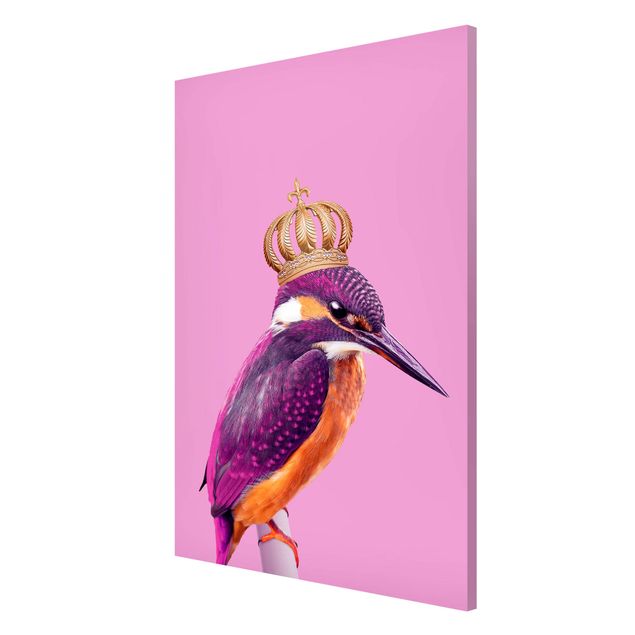 Tableau animaux Martin-pêcheur rose avec couronne