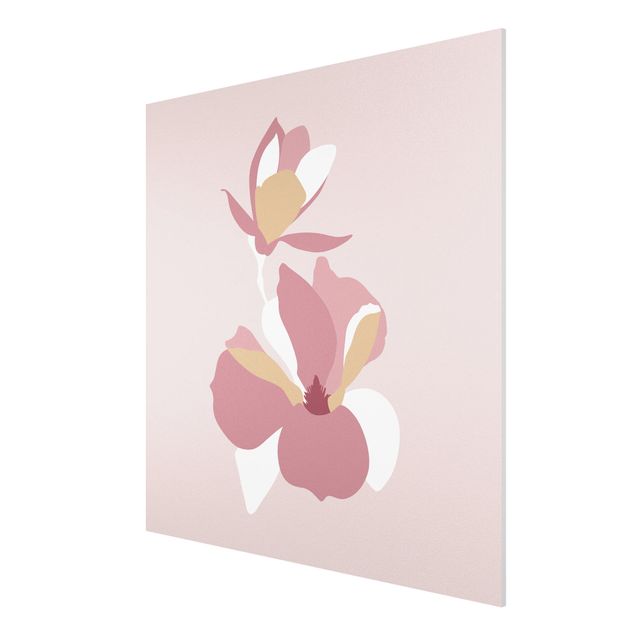 Tableau moderne Line Art Fleurs rose pastel