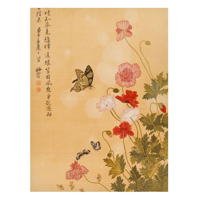 Tableau coquelicots Yuanyu Ma - Coquelicot et papillon