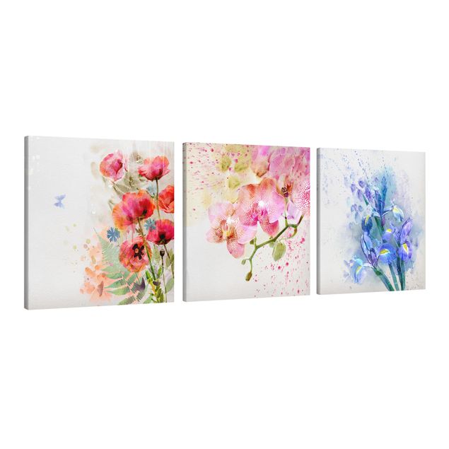 Tableau floral Trio de fleurs aquarelles