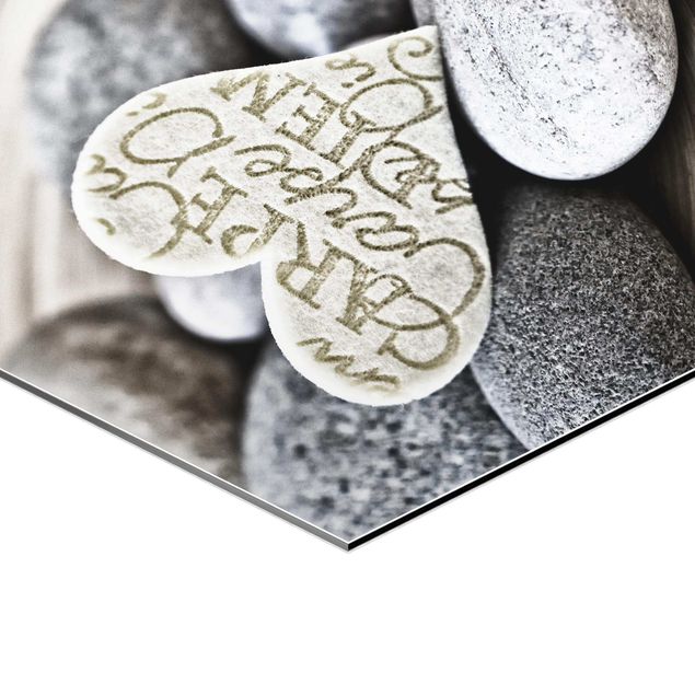 Tableau hexagon Carpe Diem Coeur avec pierres
