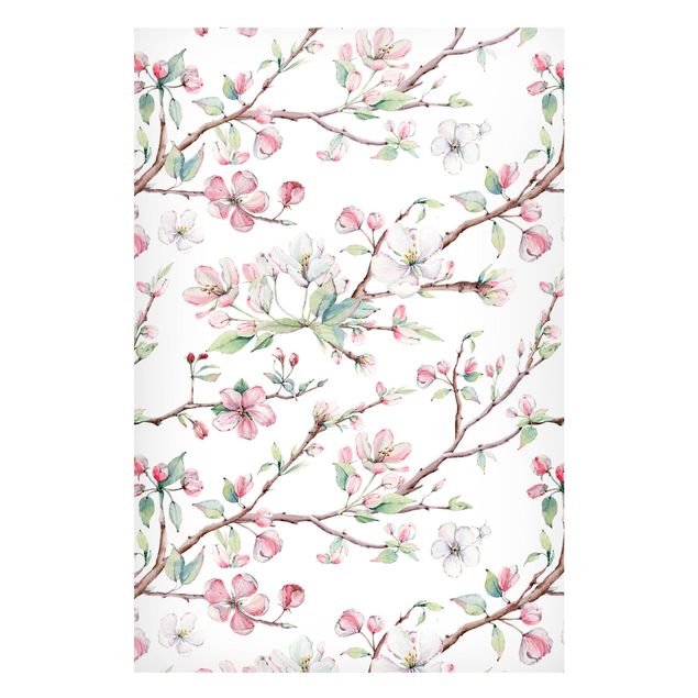 Tableaux magnétiques avec fleurs Aquarelle - Branches de pommiers en fleur rose clair et blanc