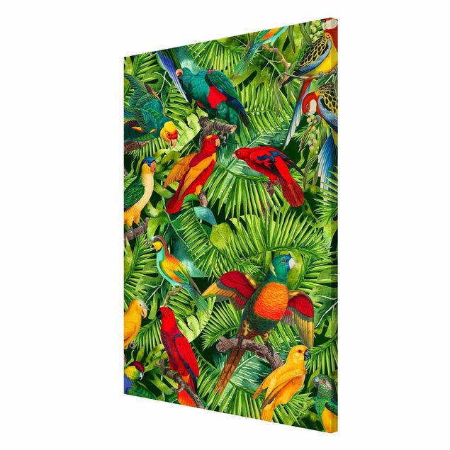 Tableaux magnétiques avec fleurs Collage coloré - Perroquets dans la jungle