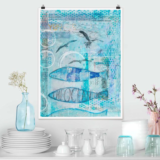 Déco murale cuisine Collage coloré - Poisson bleu