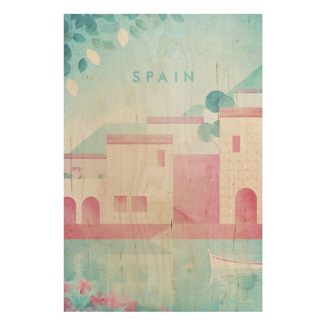 Tableau vintage bois Poster de voyage - Espagne