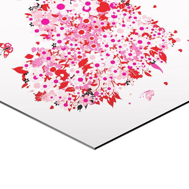 Tableau hexagon Floral Retro Heart