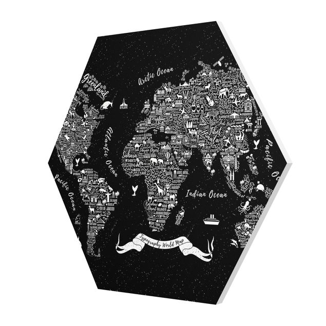 Tableaux noirs Typographie Carte du Monde Noir