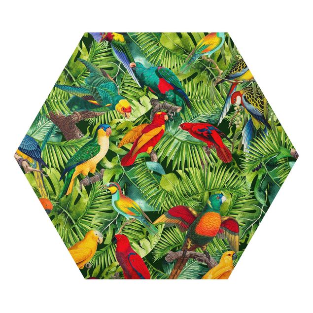 Cadre animaux Collage coloré - Perroquets dans la jungle