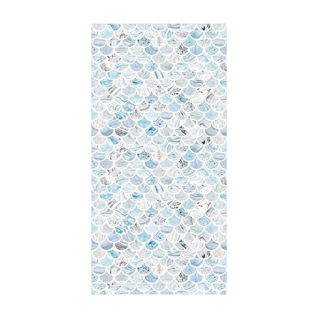 tapis imitation carreaux de ciment Motif de marbre en bleu