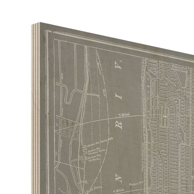 Impression sur bois - Vintage Map New York Manhattan