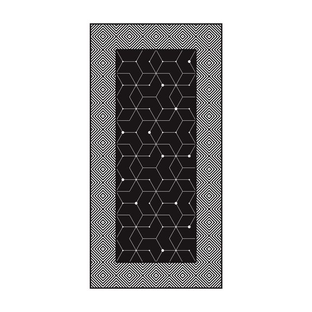 tapis effet carreaux de ciment Carreaux géométriques lignes pointillées noir avec bordure