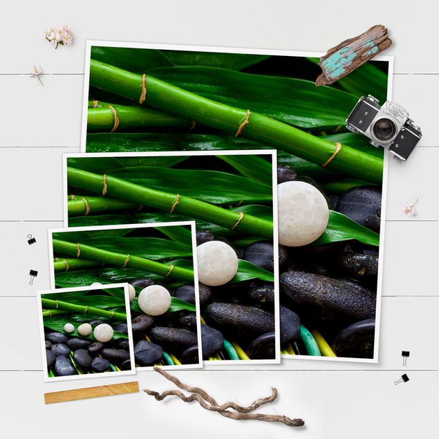 Tableaux muraux Bambou vert avec pierres zen