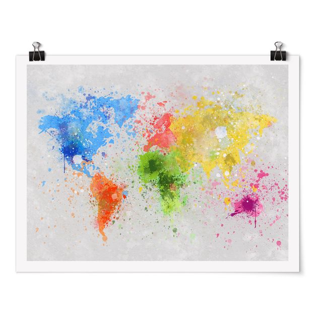 Posters mappemonde Splodges colorés Carte du monde