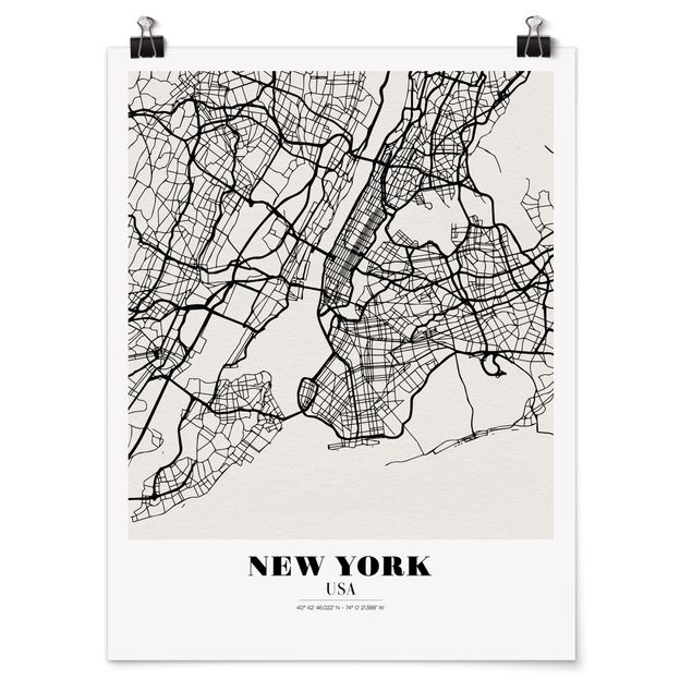 Tableaux carte du monde Plan de la ville de New York - Classique