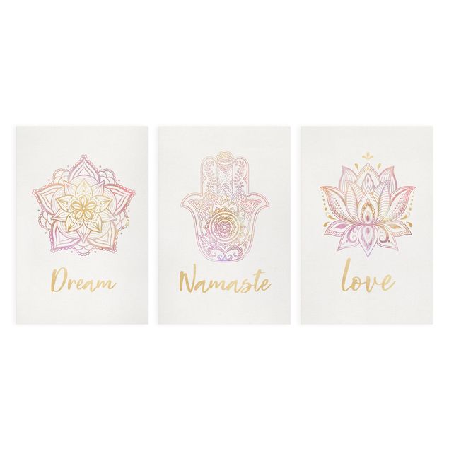 Tableaux muraux Mandala Namaste Lotus Set Or Rose Clair