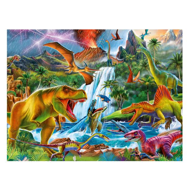 Tableau moderne Dinosaures dans une tempête préhistorique