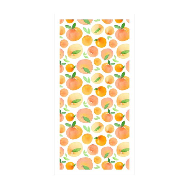 tapis modernes Oranges avec feuilles dans un cadre blanc aquarelle