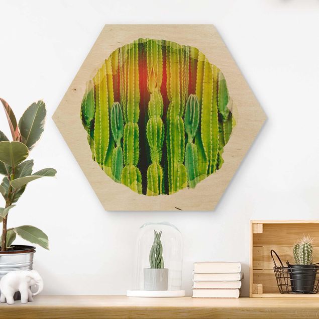 Tableaux en bois avec fleurs Aquarelle - Mur de cactus