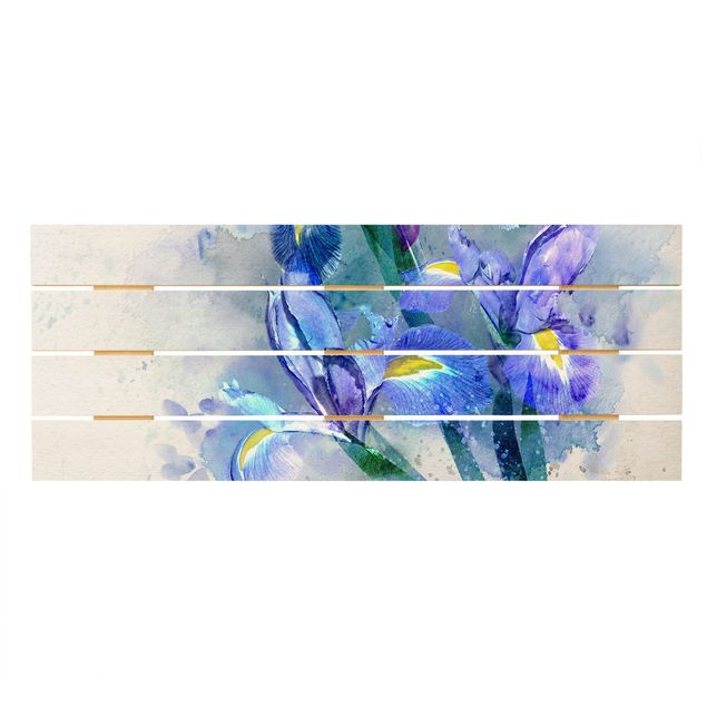 Tableaux bois Aquarelle Fleurs Iris