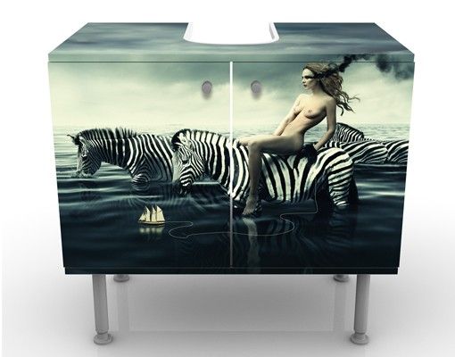 Meubles sous lavabo design - Woman Posing With Zebras