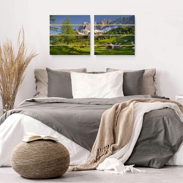 Tableaux en bois avec paysage Prairie alpine de Styrie