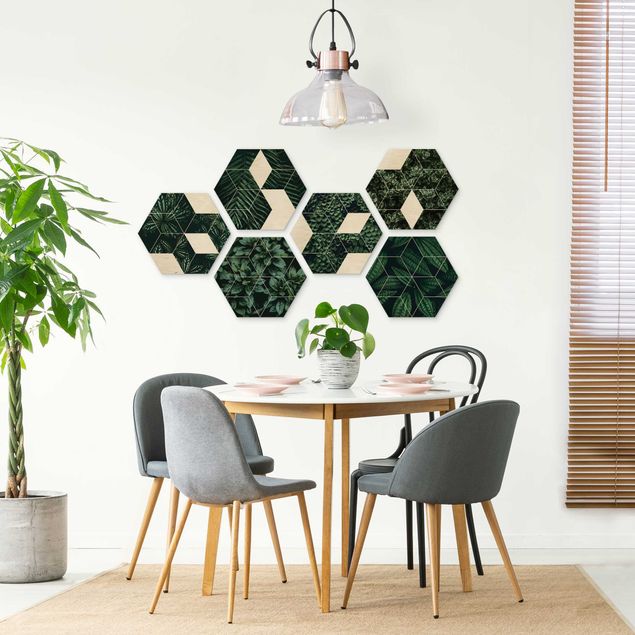 Tableaux en bois avec fleurs Feuilles vertes - Lot II de géométrie