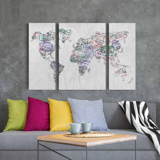 Tableau carte du monde Silhouette urbaine de Passeport Carte du Monde