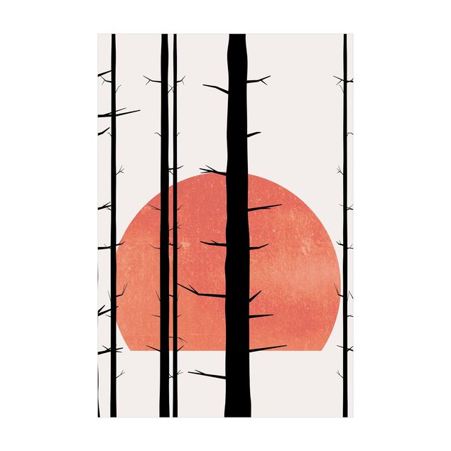 tapis forêt Soleil rouge dans la forêt enchantée