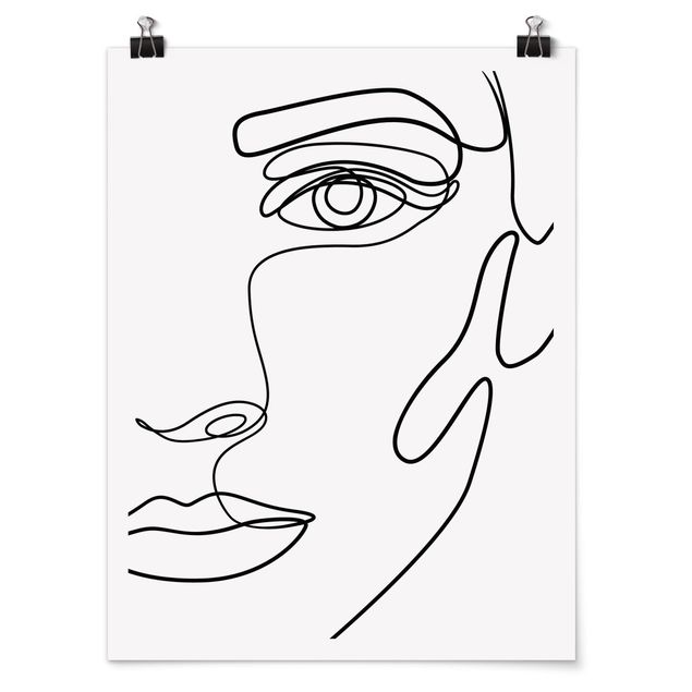 Tableau moderne Line Art Portrait Femme Noir et Blanc