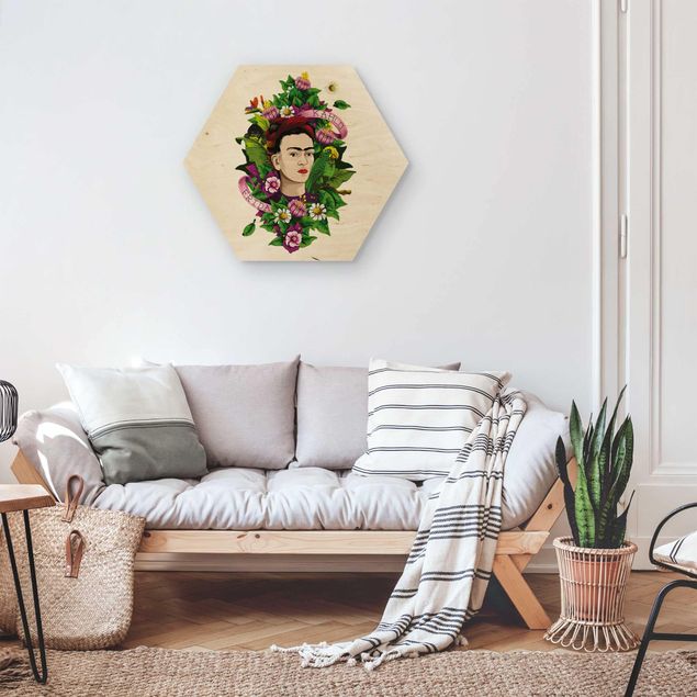 Tableaux en bois avec fleurs Frida Kahlo - Frida