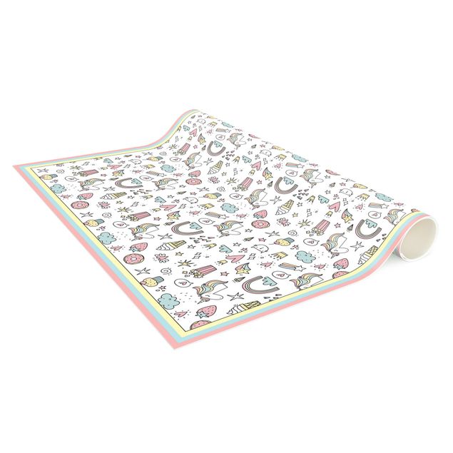 tapis modernes Licornes et bonbons au pastel avec cadre