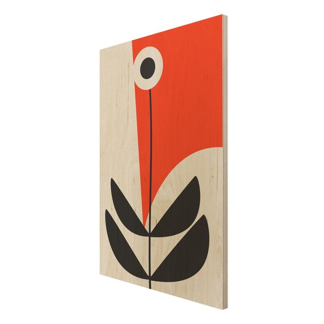 Tableaux en bois Formes abstraites - Fleur Rouge