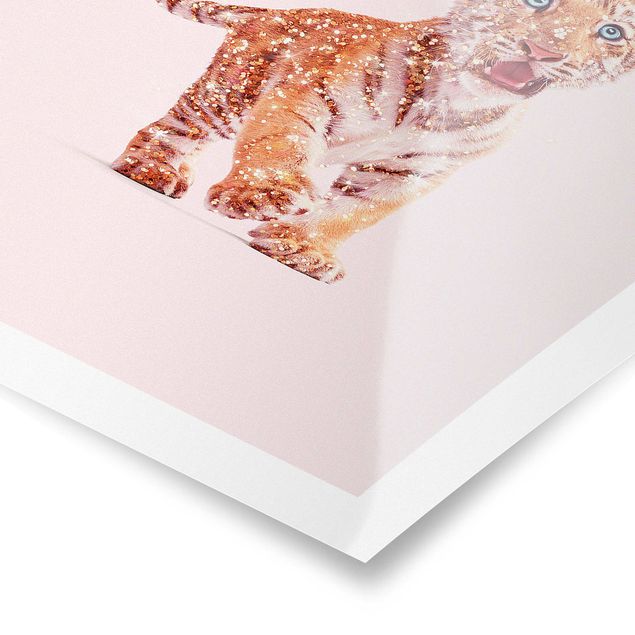 Tableau couleur rose Tigre avec Paillettes